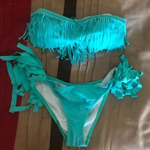 Mint green fringe bikini